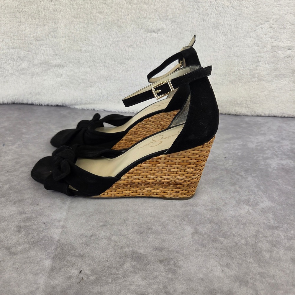 Jessica Simpson Black Suede Bow Woven Wicker Wedge Sandals Size 10M